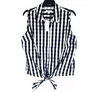 Charter Club Gingham Print Front Tie Hem Sleeveless Button Down Women’s …